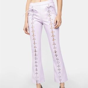 Dolls Kill lilac lace up boot cut pants
